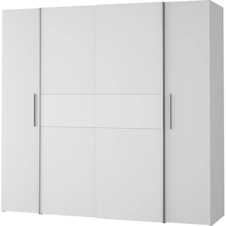 Forte KALIXTUS Kleiderschrank 200, moderner Dreh-/Schwebetürenschrank, 4-türig, Einlegeböden, Kleiderstangen, Holzwerkstoff, Weiß, 200,1 cm breit x 190,5 cm hoch x 61,2 cm tief – Bild 9