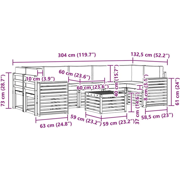 vidaXL Outdoor-Sofagarnitur 8 stk. 7-Sitzer Weiß und Hellgrau 3391561 – Bild 7