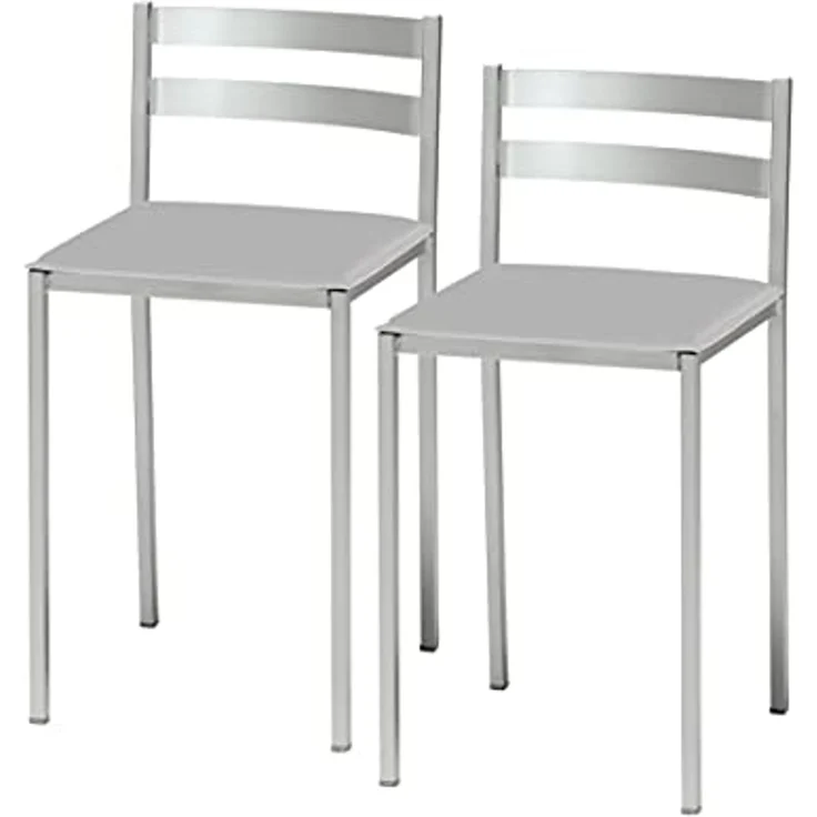ASTIMESA Zwei Küchenhocker mit Rückenlehne unter horizontalen Streifen aus Kunstleder Grau, Sitzhöhe 45 cm. – Bild 1