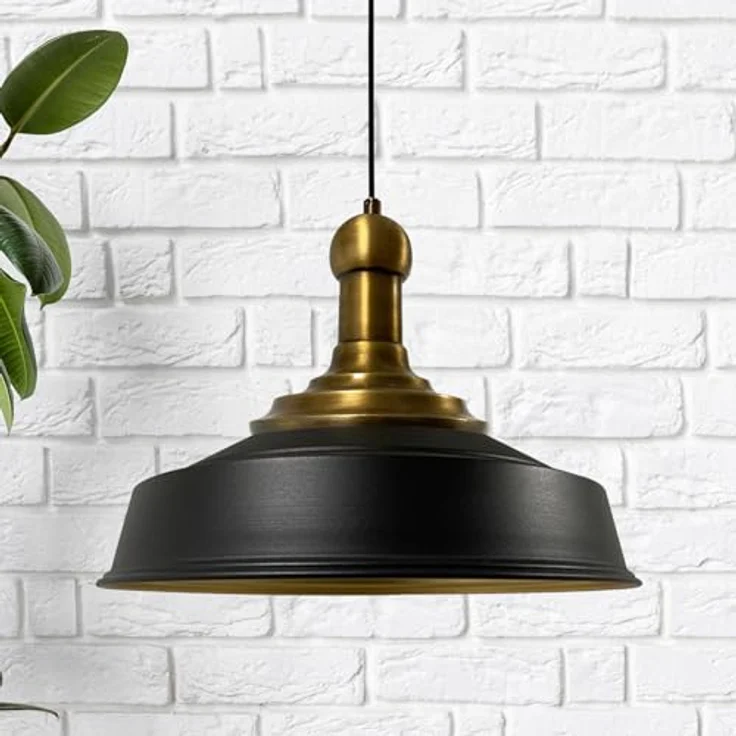 bamyum Asletl-LongKnob Hängelampe Industrial Vintage Ø40 cm, Pendelleuchte aus Schwarz Metall für Küche und Wohnzimmer, max. 60 Watt E27, höhenverstellbar – Bild 1