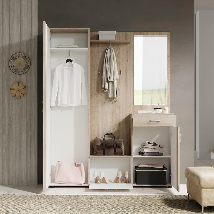 Garderobe PATENT Spiegel Sonoma Eiche und weiß 3-teilig – Bild 5