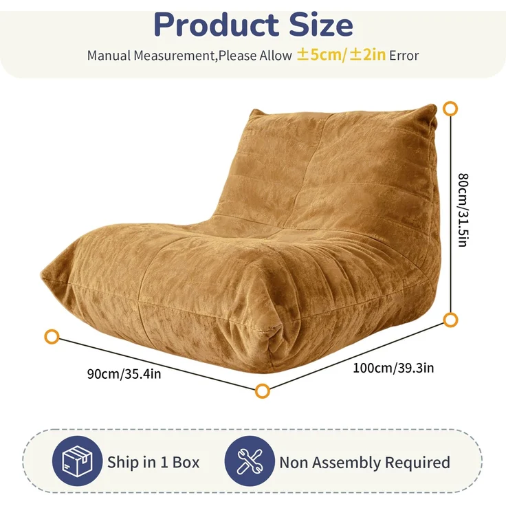 Sitzsack „Fliegende Raupe“, ultraweiches Faulenzsofa, Stilvolles Lounge-Sofa für gemütliche Stunden zu Hause, ideal für Schlafzimmer und Wohnzimmer, Stoff: Snow Neil, Farbe: Gelb, Maße: 90 x 100 x 80 cm, Marke: YOUDENOVA – Bild 6