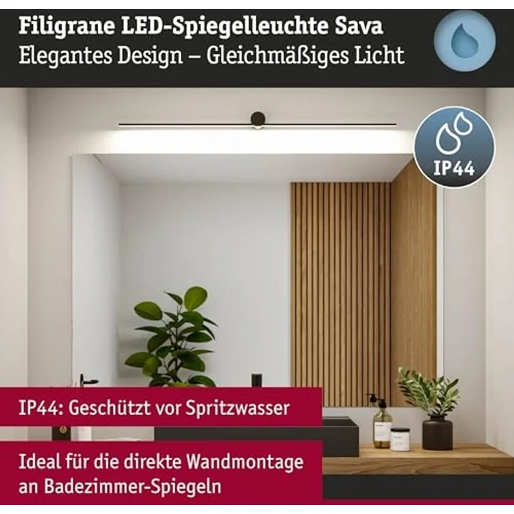 Paulmann 75413 LED Spiegelleuchte Sava 120cm 3000K Schwarz IP44 – Bild 3