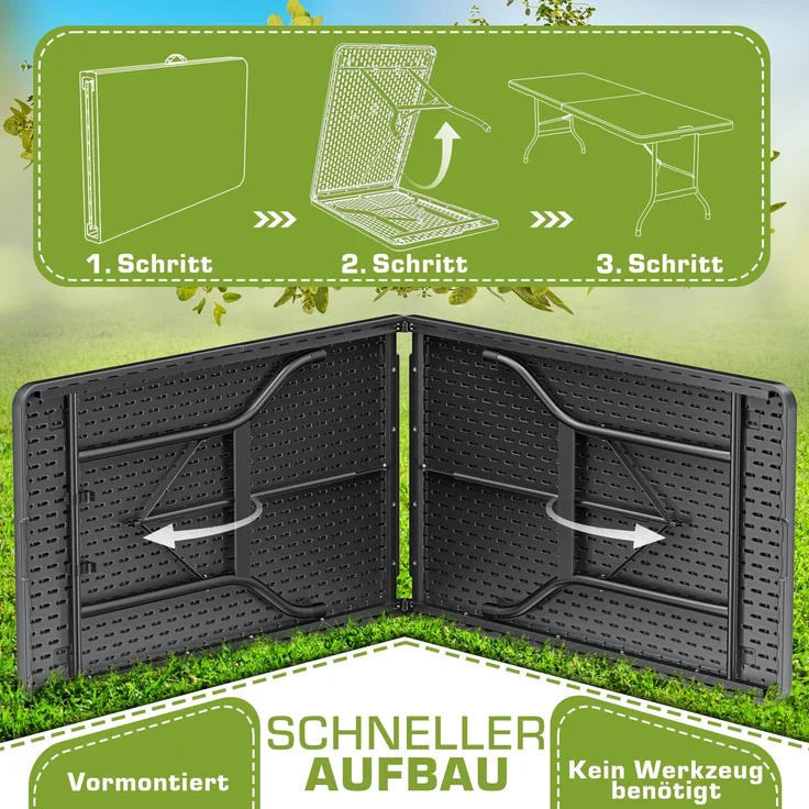 tillvex klappbarer Gartentisch, Kunststoff schwarz, 220x70 cm – Bild 5