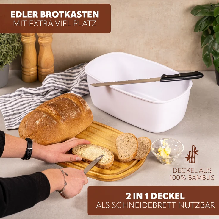 2tlg. Brotaufbewahrungs-Set - Brotkasten und Brotkorb (Kunststoff/Metall, weiß) – Bild 3