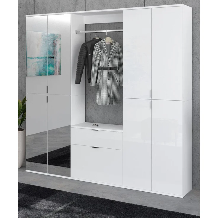 Garderobenschrank mit Spiegel SystemX in weiß Hochglanz 183 x 193 cm – Bild 1
