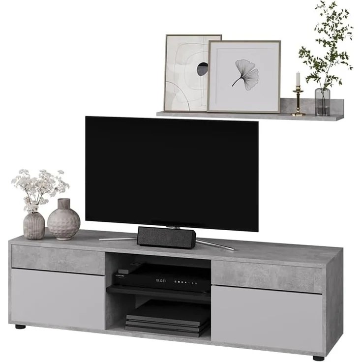 Wohnwand Berno Beton/Weiß 2 Teile Vicco – Bild 5