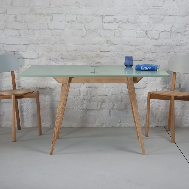 Ragaba rechteckiger ausziehbarer Tisch, MDF & Massives Eschenholz, 90x65 cm, Salbeigrün – Bild 4