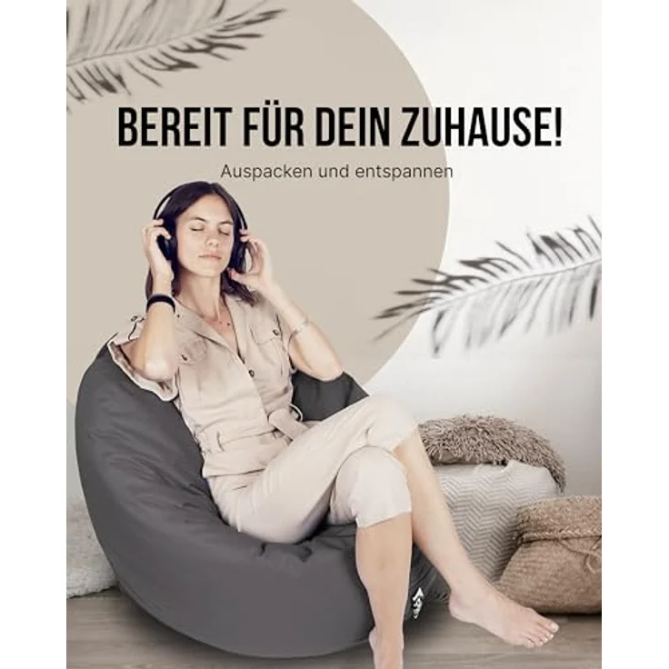 PATCH HOME 2 in 1 Funktion Sitzsack Sessel Bean Bag Sitzsäcke Gaming mit Reißverschluss bereits befüllt - Ø 125cm -Anthrazit – Bild 4