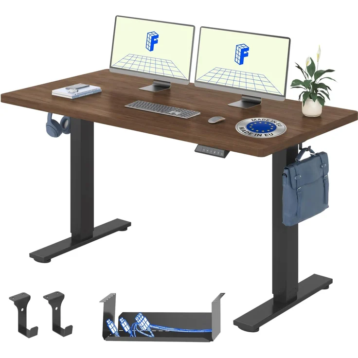 FLEXISPOT Höhenverstellbarer Schreibtisch elektrisch 160×80cm– Schreibtisch in Heller Eichenoptik, 25 mm Tischplatte, leiser Motor für Homeoffice & Wohnräume (Kaffee-Eiche Optik, Schwarz Gestell)