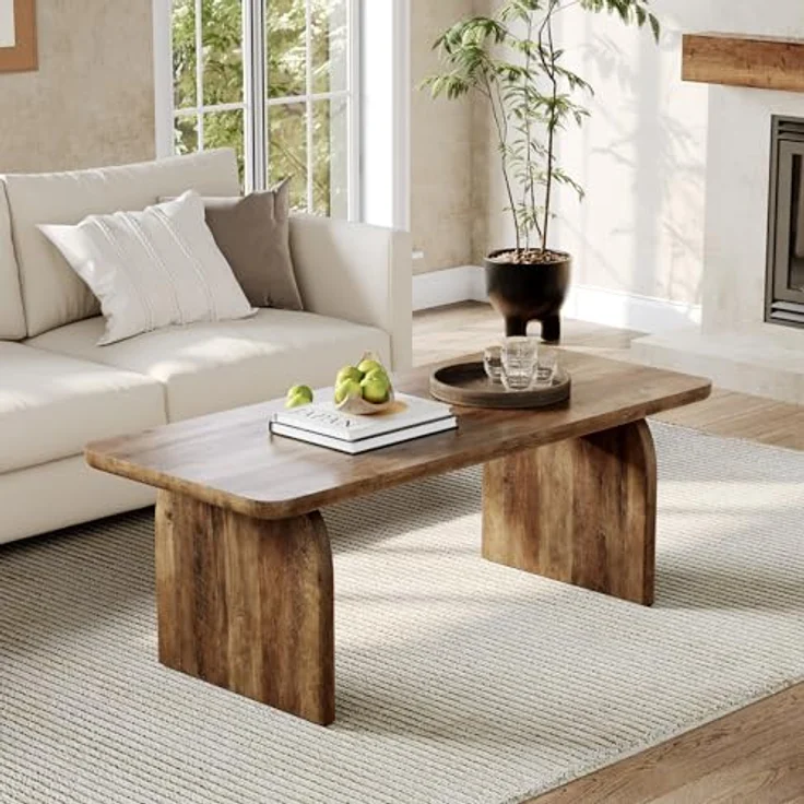 LITTLE TREE Rechteckiger Couchtisch 120 cm im Industrie-Design | Rustikales Braun Wohnzimmertisch mit abgerundeten Ecken, Belastbarkeit 68kg, E1 MDF – Bild 3