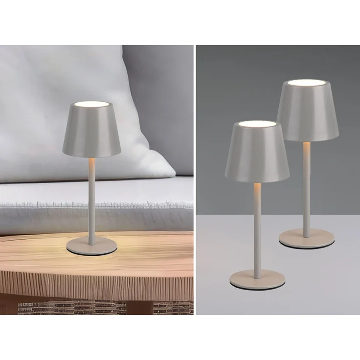 2er SET Akku LED Tischlampen kabellos für Innen & Außen, Grau - 21cm klein