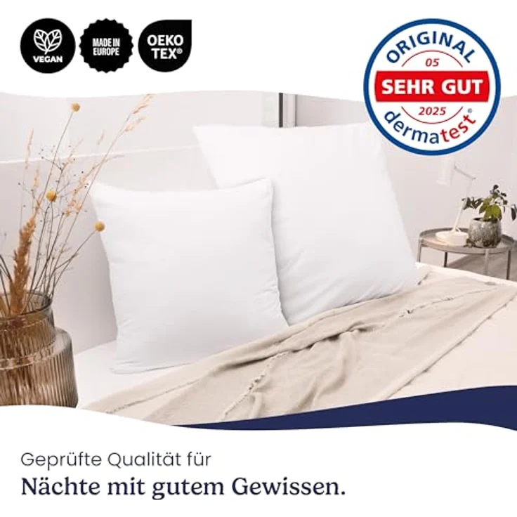 Gentle North Kopfkissen (60x60 cm groß) - 6er Set Kissen für Bett und als Dekokissen - Mit Reißverschluss für Füllung - Sofakissen - Zierkissen für Couch und Sofa - Ökotex - Waschbar bis 60° - Weiß – Bild 6