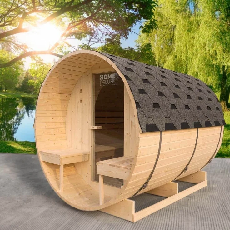 XXL Luxus Outdoor Fasssauna 195x220 cm SET Sauna inkl. 8 KW Saunaofen 4 Pers. – Bild 1