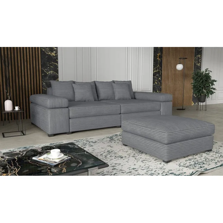 Big Sofa Megasofa Riesensofa AREZZO inkl. Hocker Stoff Tilia Dunkelgrau