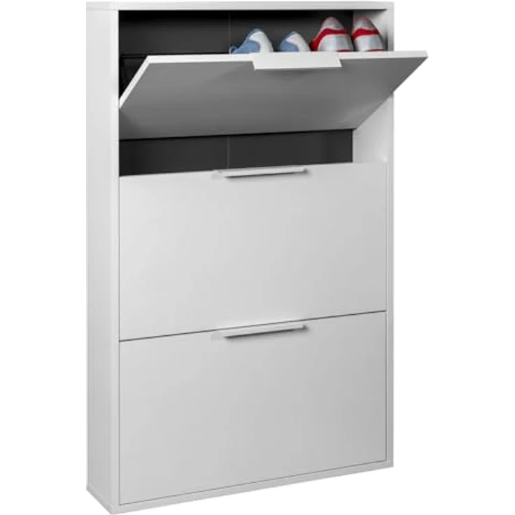 Composad Slim Schuhregal der Espresso-Linie mit 3 Klappen, platzsparend, für Eingang, Abstellraum, Schuhregal, (BxHxT) 65 x 105,5 x 15 cm, Farbe Weiß, hergestellt in Italien – Bild 6
