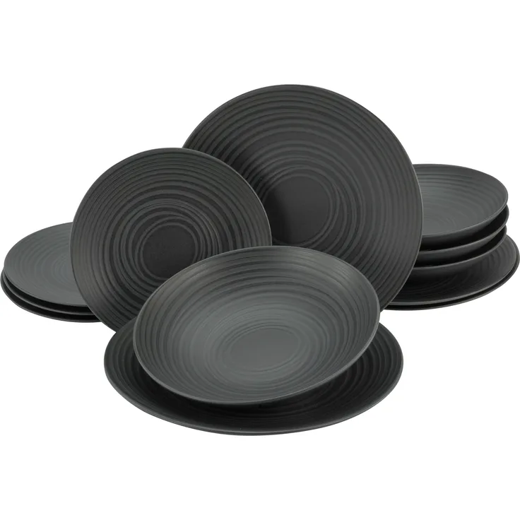 Lava Stone Schwarz, Tellerset 12-tlg (mo)