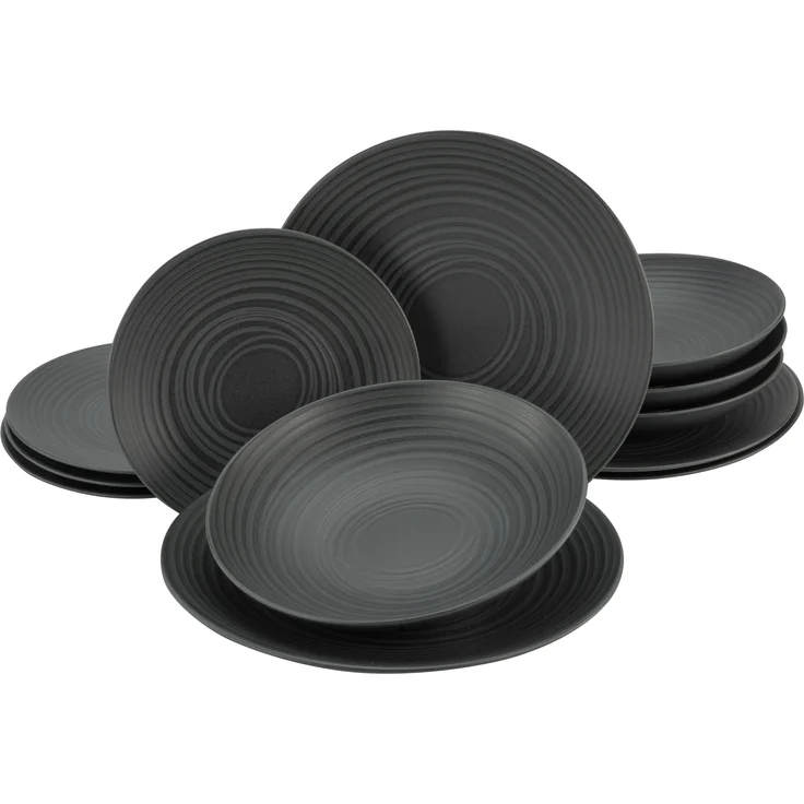 Lava Stone Schwarz, Tellerset 12-tlg (mo) – Bild 1