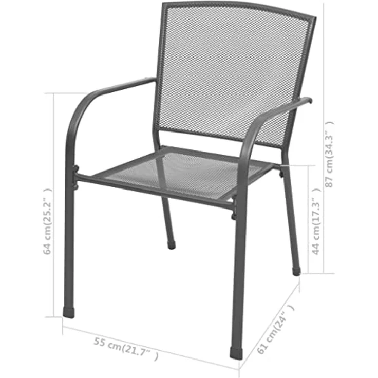 vidaXL Stapelbare Gartenstühle 2 Stk. Stahl Grau 42705 – Bild 6