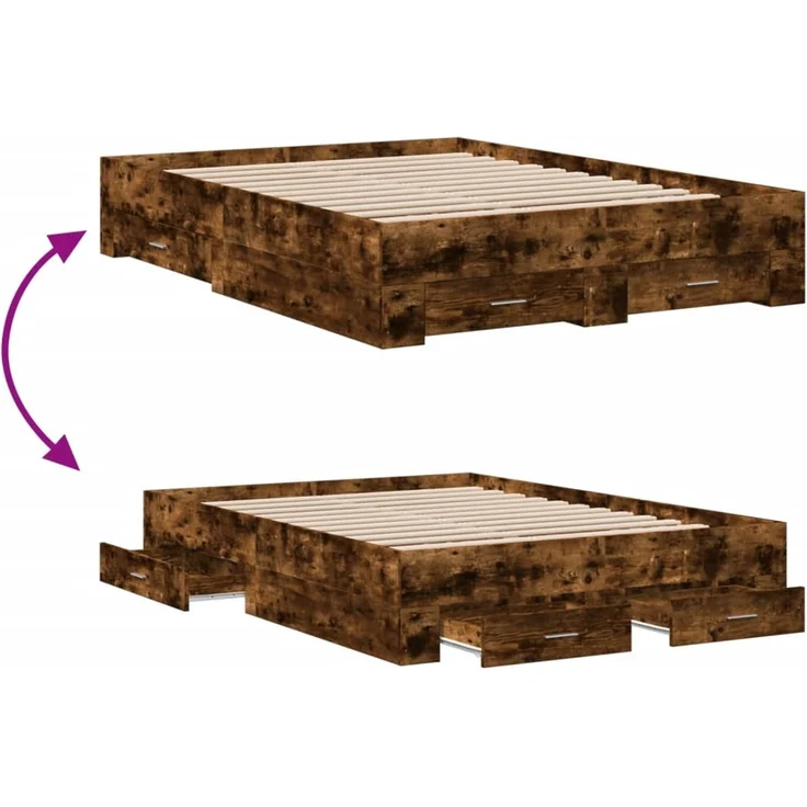 vidaXL Bettgestell mit Schubladen Räuchereiche 120x200cm Holzwerkstoff 3280395 – Bild 7