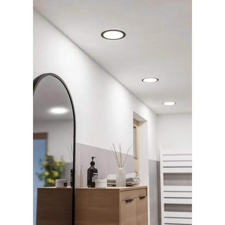 EGLO LED Einbaustrahler Fueva 6, runde Badezimmer Einbauleuchte, Badlampe Decke aus Kunststoff in Schwarz, Einbaustrahler flach, warmweiß-kaltweiß, IP44, ∅ 16,6 cm – Bild 4