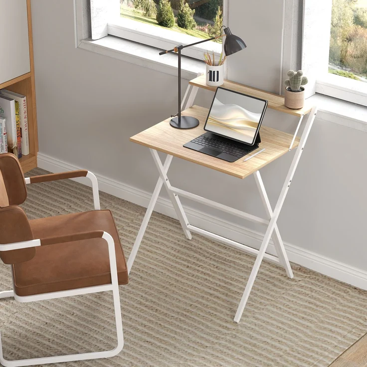 Klappschreibtisch 65,5 x 45 cm mit Ablagefach für Schlafzimmer, kleine Räume, Naturholz – Bild 9