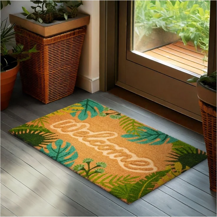 BRUBAKER Fußmatte Blumen und Pflanzen - 45 x 75 cm Schmutzfangmatte - Kokos Fußabtreter, Rechteckig, Höhe: 16 mm, Antirutsch Türmatte für Außen und Innen - Wetterfest und Rutschfest – Bild 1