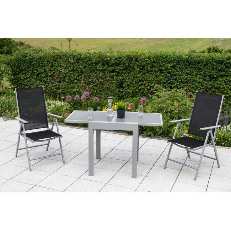 Amalfi Set 3tlg, 2 Klappsessel, Balkonausziehtisch 65 (130) x 65 cm, schwarz