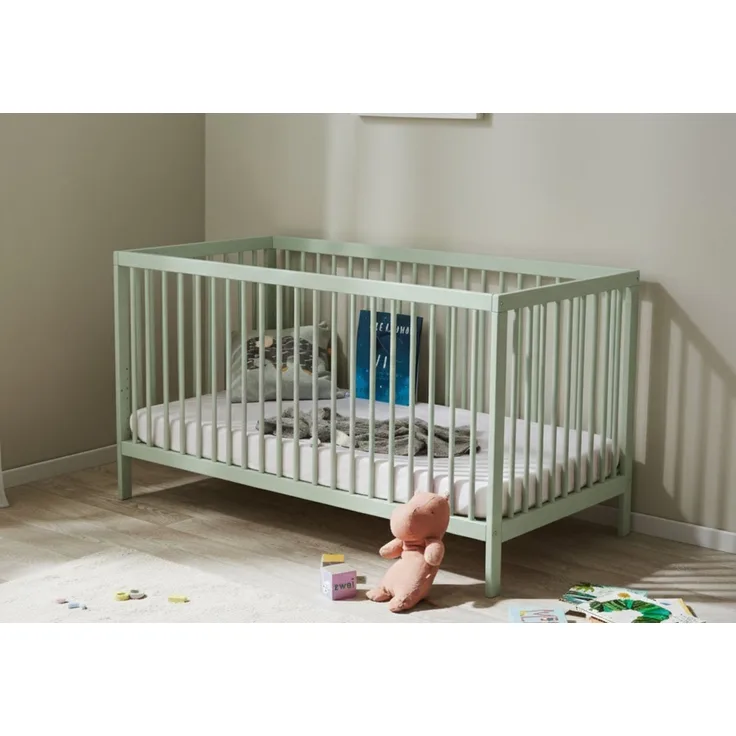 Kids Collective Babybett Kinderbett Gitterbett 60x120 & 70x140 cm höhenverstellbarer Lattenrost & herausnehmbare Sprossen stabiles Buchenholz | ab Geburt bis zum 3. Lebensjahr Made in EU | grün
