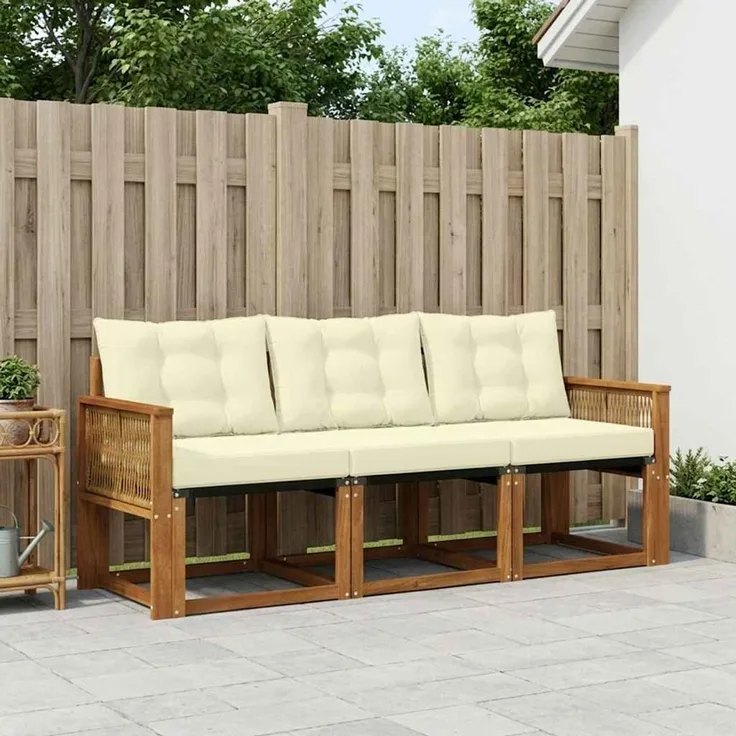 vidaXL Outdoor-Sofagarnitur 3 stk. 3-Sitzer Natur und Creme 3381746