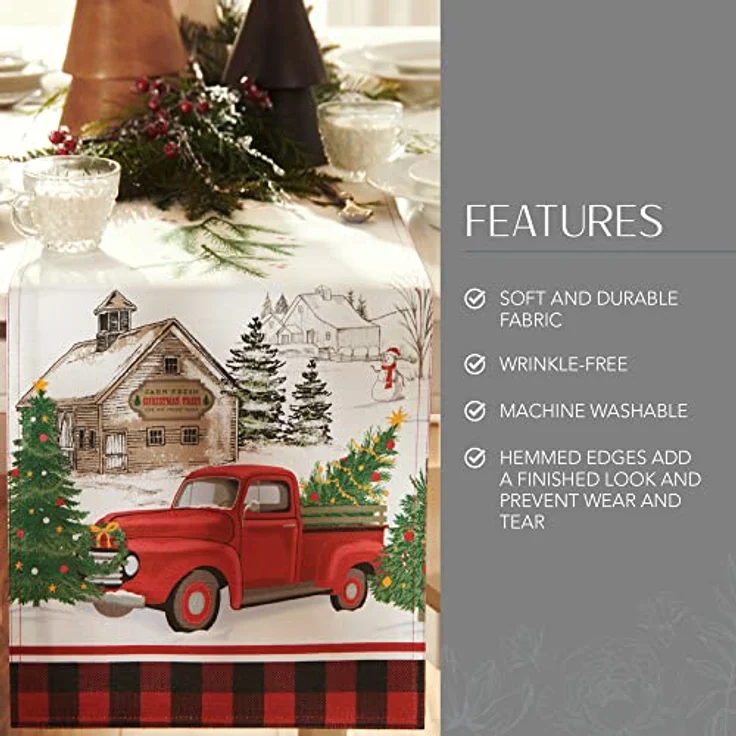 Elrene Home Fashions Vintage Christmas Tree Farm Tischläufer, Mehrfarbig, 13"x70" (Table Runner) – Bild 3