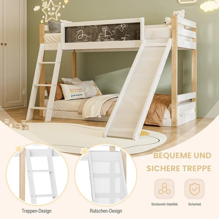 STILVORA Etagenbett 90X190/200 mit Tafel,Jugendbett Kinderbett mit Rutsche&Treppe – Bild 3