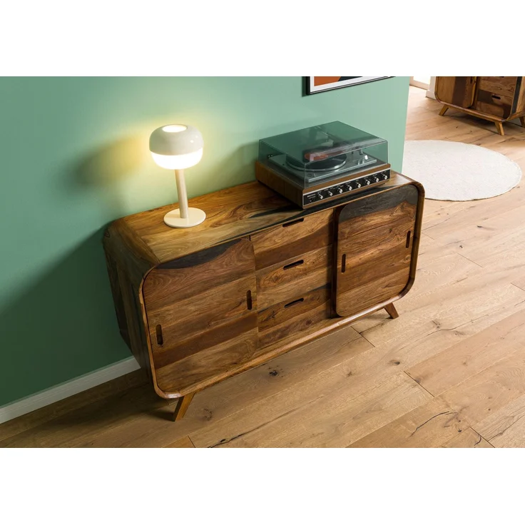Sideboard Sheesham 134 x 40 x 75 dunkelbraun lackiert MAILAND #201 – Bild 2