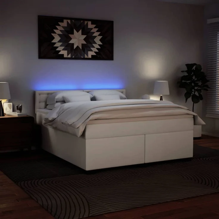 vidaXL Boxspringbett mit Matratze Weiß 180x200 cm Kunstleder 3288433 – Bild 5