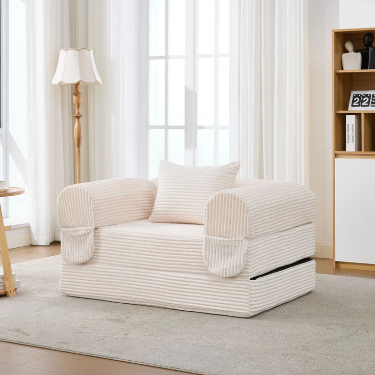 ZUBALIYA SchlafSofa mit Cordbezug, mit Schaumstoffpolsterung, ohne aufwendige Montage, für Wohnzimmer und Apartments – Bild 3