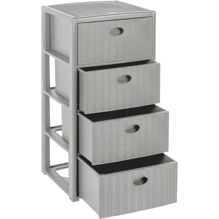 Kreher Rollcontainer mit 4 Schubladen im Rattan Design (Grau), (1 St) – Bild 4