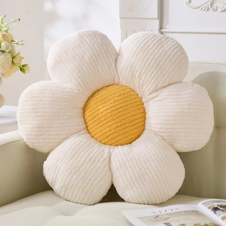 1 Stück – Blumenkissen in Blütenform, Plüsch, 40 cm, weiches Bodenkissen, Weiß – Bild 1