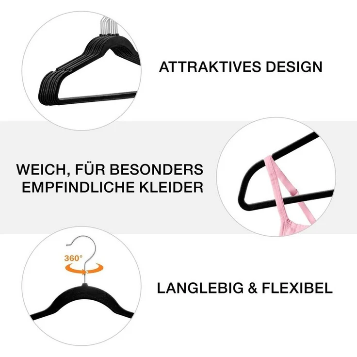 StickandShine Kleiderbügel 100 Stück Samt Kleiderbügel mit Silber Haken (100er Set), (Spar-Set), Designbügel – Bild 2