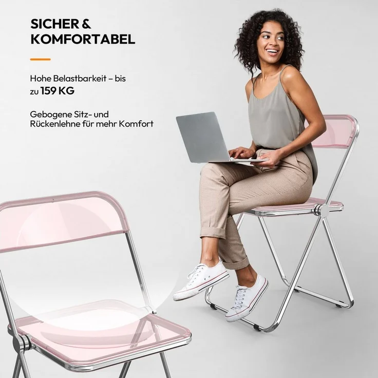 VINGLI Klappstuhl 2er/4er/6er/8er/10/12er Set, Klappstühle aus Metall & Kunststoff (2 St), für Innen- & Außenbereich, bis 159KG, Schwarz/Weiß/Transparent – Bild 4
