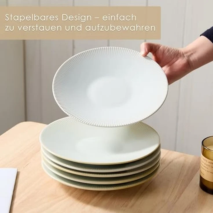 JIWOO Teller 6er Ø21,7cm, Pastateller Frühstücksteller Salatteller Dessertteller, (6 St), Keramik Hochwertiges Tellerset WeiB Mikrowellen spülmaschinenfest – Bild 6