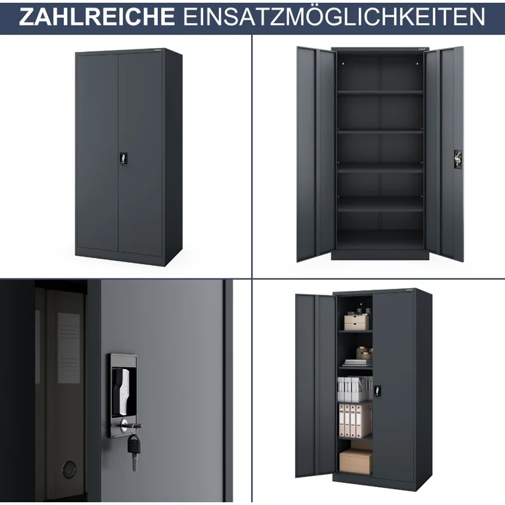 Aktenschrank abschließbar KADO - 5 Ebenen verstellbar, Flügeltüren | Metallschrank Werkstatt Mehrzweckschrank Büroschrank aus Stahl Werkzeugschrank, 195 x 90 x 60 cm Anthrazit – Bild 6