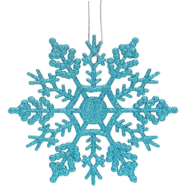 12 Stück – Glitzernde Schneeflockenornamente, Weihnachtsdeko für Party & Baum (Blau, 10 cm) – Bild 5