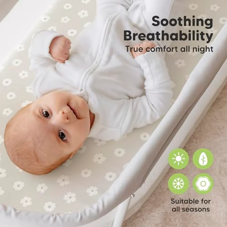 2-Pack Bio Spannbettlaken Babybett für Mädchen, Jungen - 100% Baumwolle Spannbettlaken Kinderwagen, Spannbettlaken Stubenwagen & Wiegen Matratze Bezug, Unisex Beistellbett Spannbettlaken (Meadow) – Bild 5