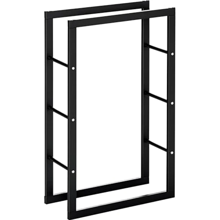 HOMCOM Kaminholzregal Kaminholzständer Kaminholzablage Kaminholzhalter 100kg, BxTxH:60x25x100 cm, (Stahl, 1-St, Schwarz) – Bild 2
