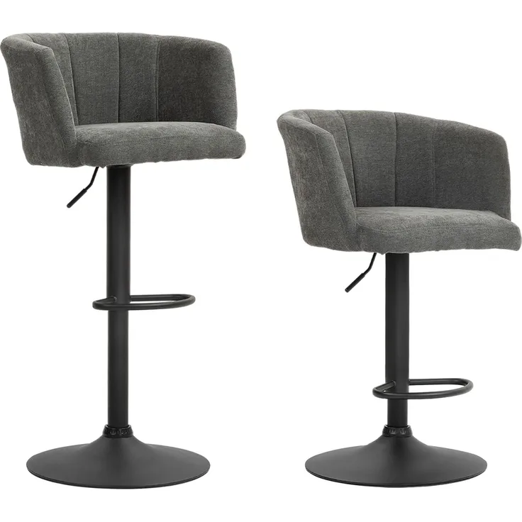 2er-Set Barhocker, Bistrohocker mit Fußstütze, Drehbar Barstuhl, Höhenverstellbar Küchenhocker mit Leinenbezug, für Wohnzimmer, Esszimmer, Dunkelgrau--Dunkelgrau--59x53x110cm--YOUDENOVA