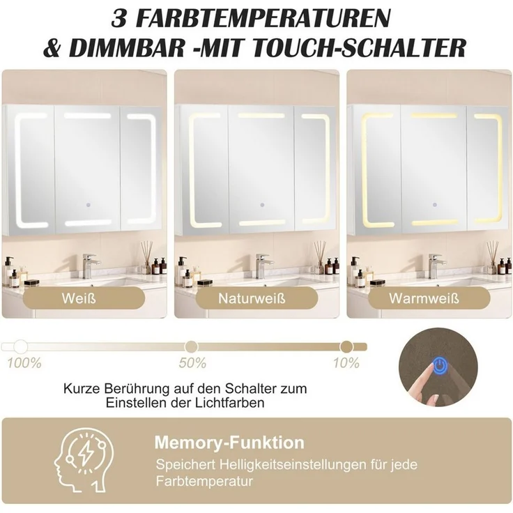 Thanaddo Badezimmerspiegelschrank Badezimmerspiegelschrank mit LED-Dreifarblicht – verstellbar – Bild 3