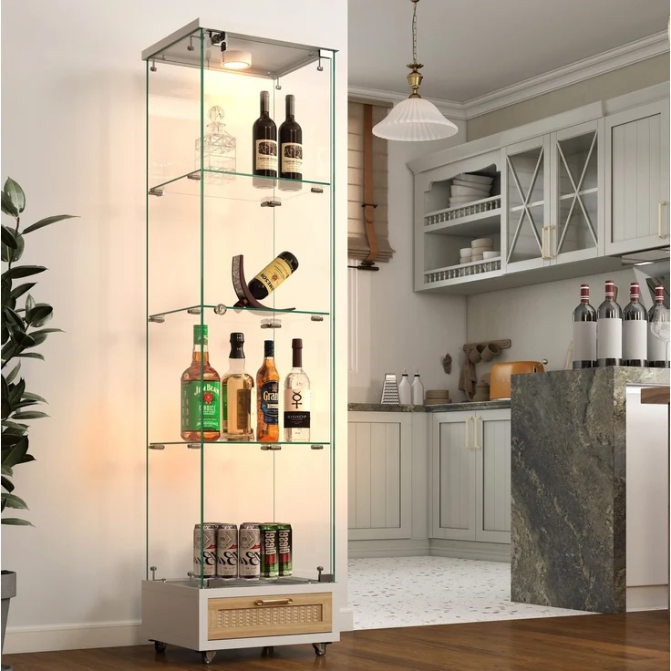 DESVIAE Vitrine mit LED-Beleuchtung und Schubladen 42,5x167x36,5 cm MDF Glas Weiß – Bild 2
