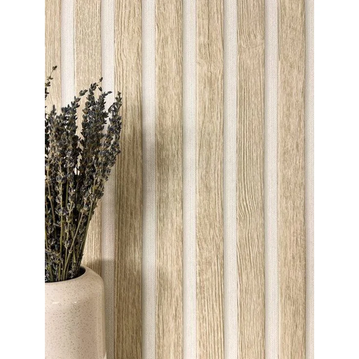 Newroom Vliestapete, Beige Tapete Skandinavisch Paneele - Holzwandpaneele Wandpaneele Creme Weiß Modern Lamelle für Schlafzimmer Wohnzimmer Küche – Bild 4