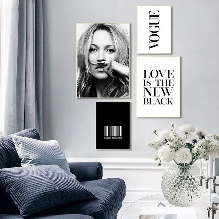 JUSTGOODMOOD Poster Schwarz Weiß Kate Moss Vogue Vintage Wohnkultur Wohnzimmer Wandbilder, D (1 St) – Bild 2
