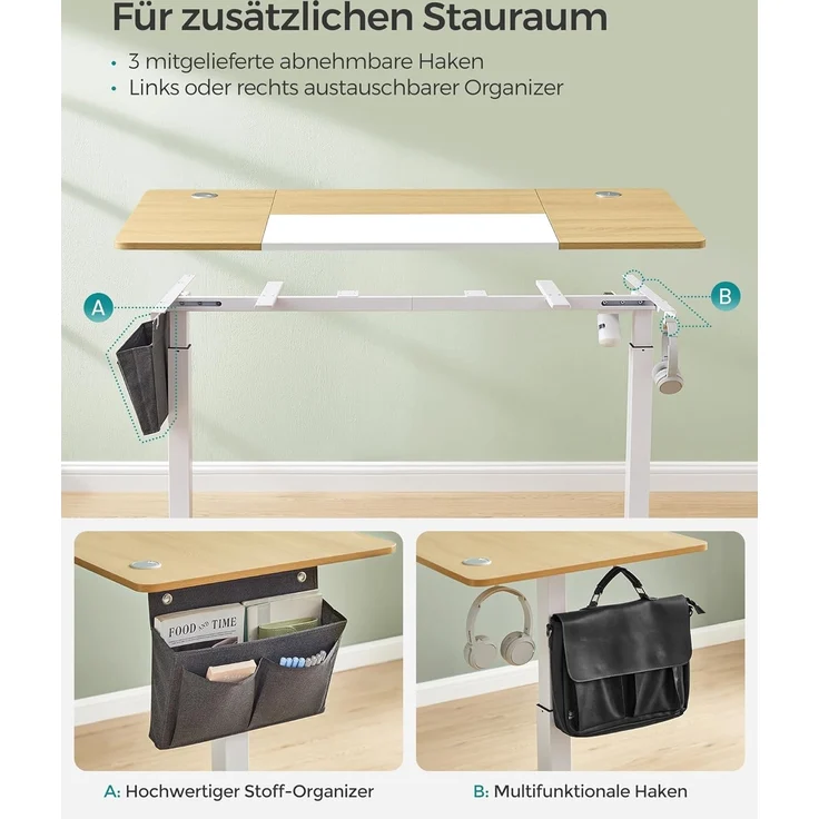 Songmics Höhenverstellbarer Schreibtisch elektrisch, 70x160 x (72-120) cm, stufenlos verstellbar, gespleißte Platte, Memory-Funktion mit 4 Höhen, pastellgelb-basisweiß LSD026N01 – Bild 6